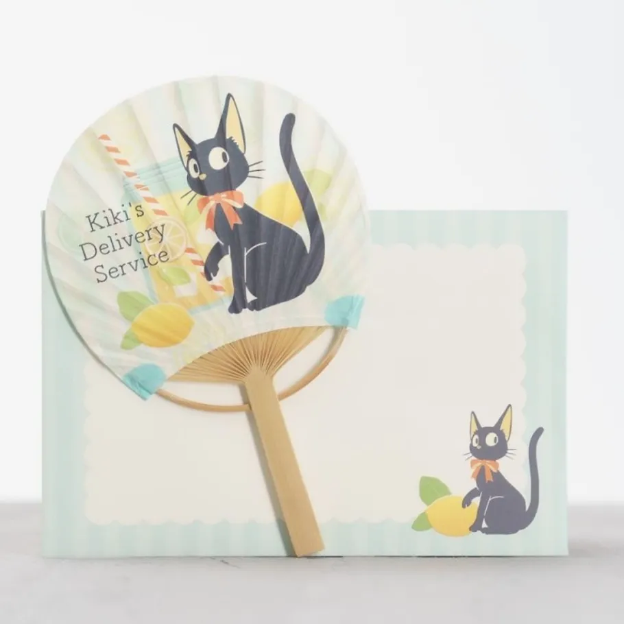 Maison Ghibli Bamboo Fan & Letter Set Jiji With Lemon - Kiki'S Delivery Service New
