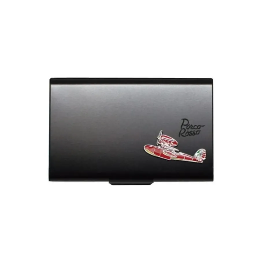 Maison Ghibli Black Metal Card Case With Seaplane - Porco Rosso New