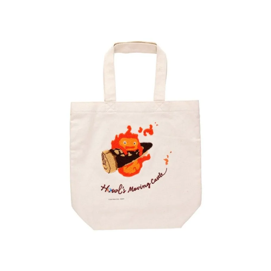 Maison Ghibli Embroidery Canvas Tote Bag Calcifer In A Hurry - Howl'S Moving Castle Outlet