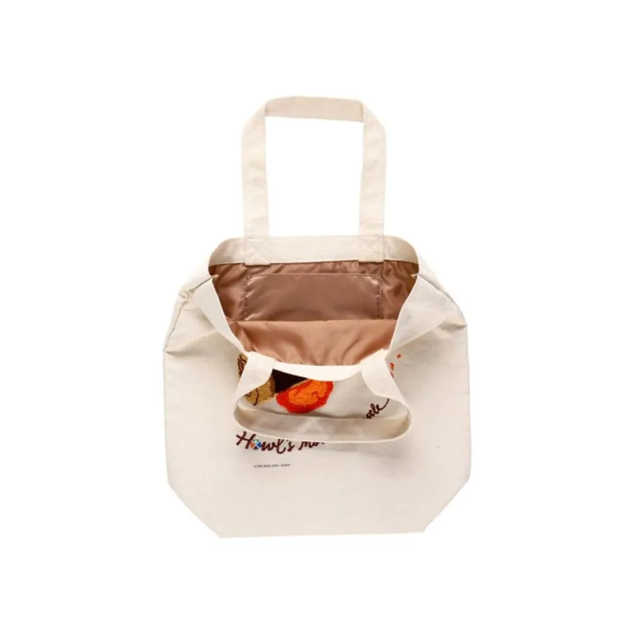 Maison Ghibli Embroidery Canvas Tote Bag Calcifer In A Hurry - Howl'S Moving Castle Outlet