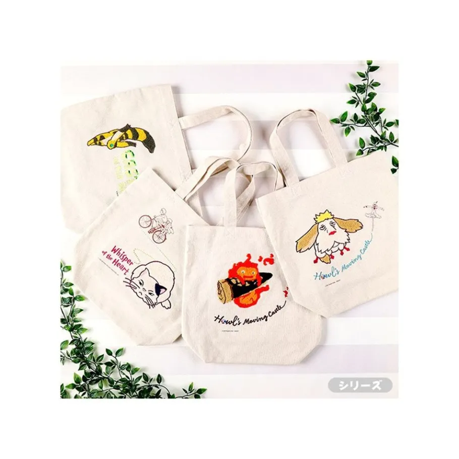 Maison Ghibli Embroidery Canvas Tote Bag Calcifer In A Hurry - Howl'S Moving Castle Outlet