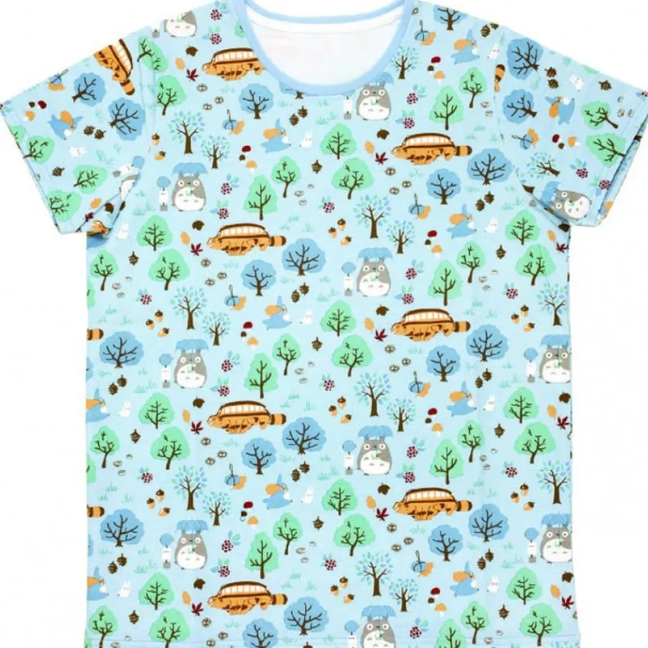 Maison Ghibli Patterned T-Shirts Totoro Forest Light Blue S(Ladies) - My Neighbor Totoro