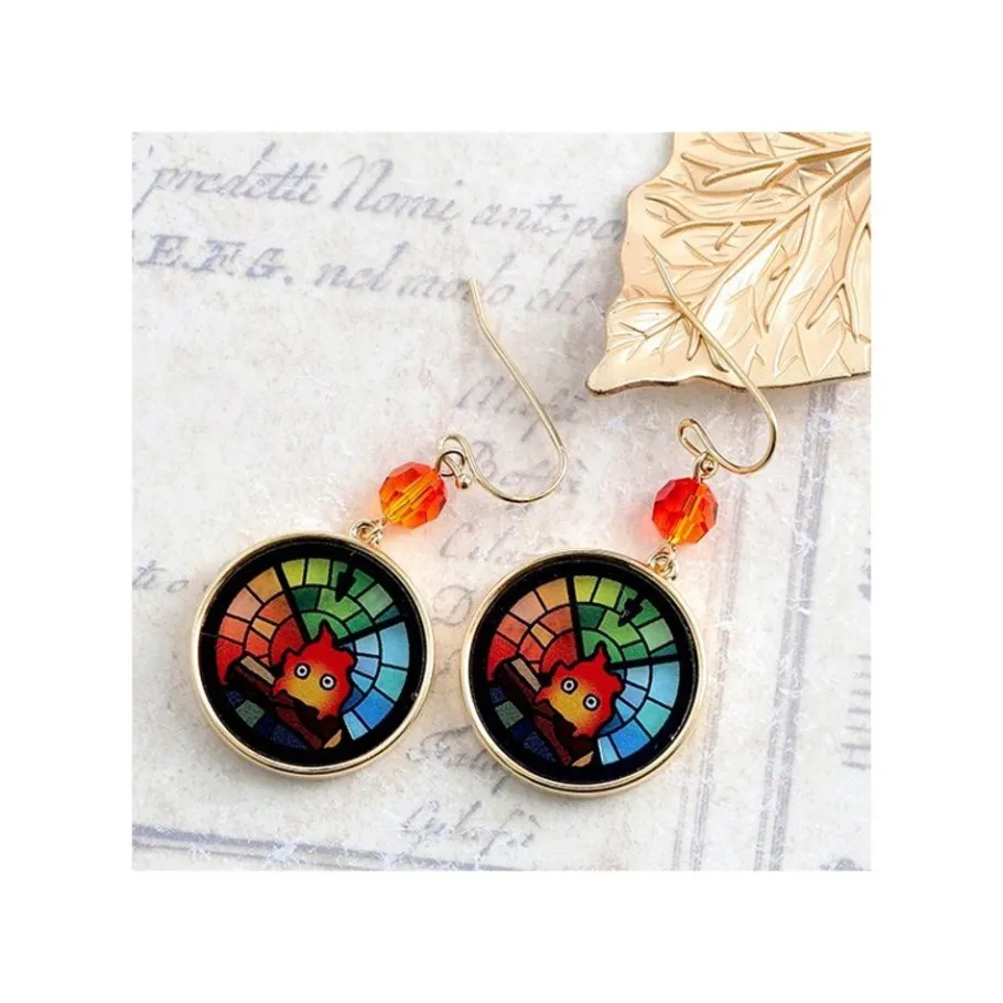 Maison Ghibli Stained Glass Series-Pierced Earrings Calcifer -Howl'S Moving Castle Hot